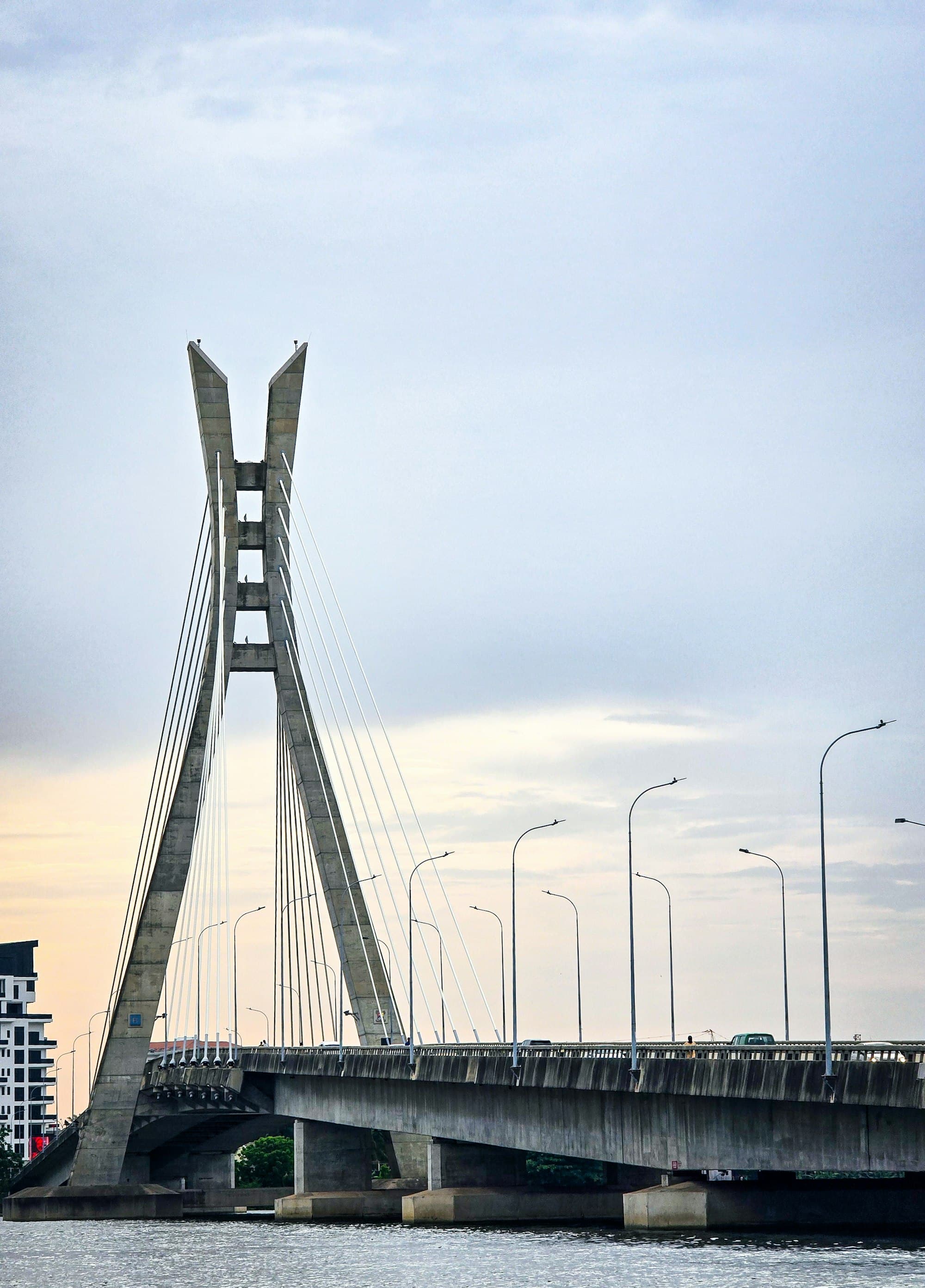 The Lekki-Ikoyi Link Bridge in Lagos at dusk